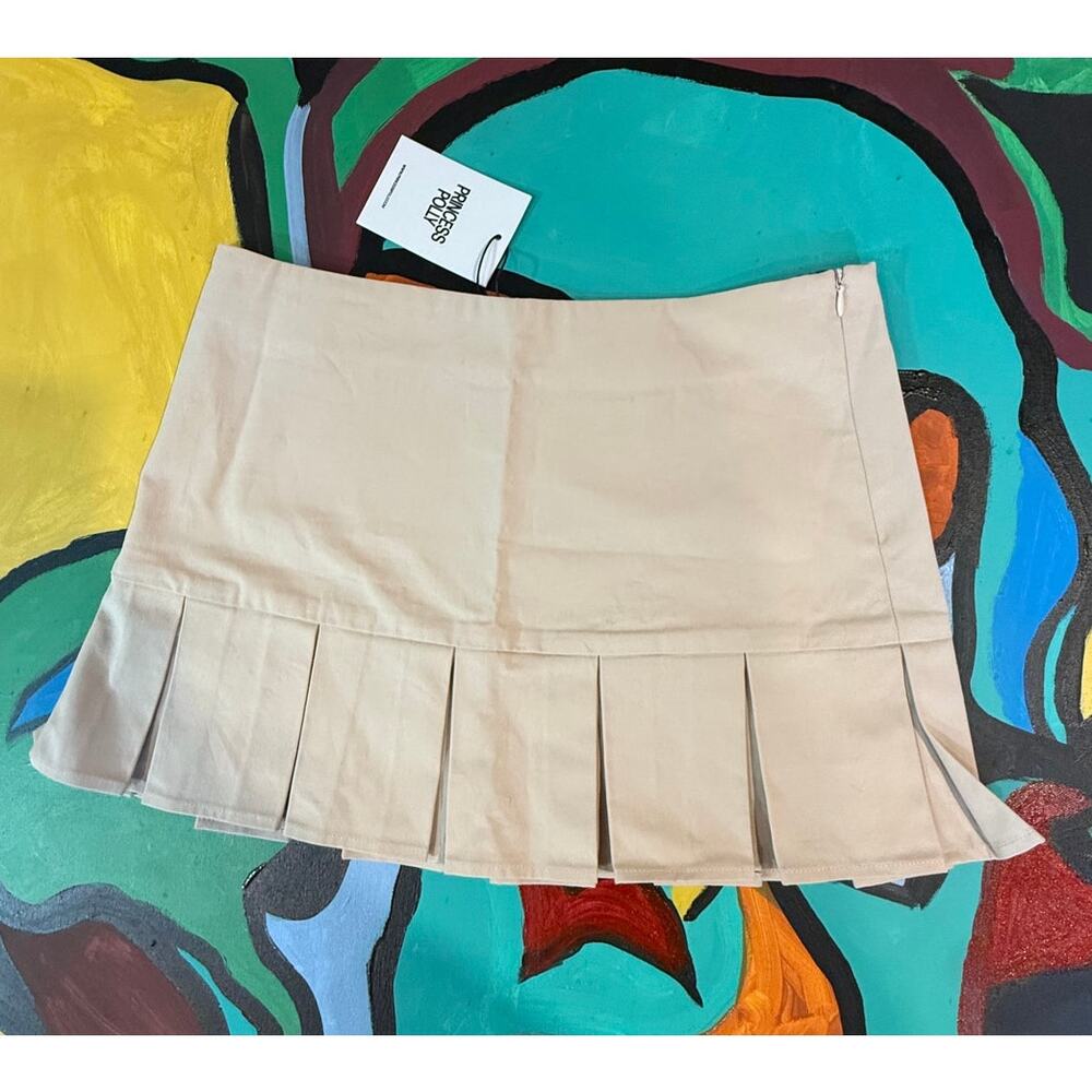 NWT Princess Polly Beige Pleated Mini Skirt Size 4 Preppy Coquette Tennis Prep